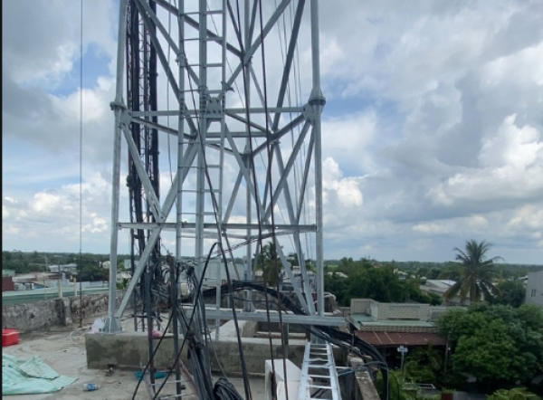 Xây dựng trụ Anten tự đứng tam giác trên nóc nhà cao 24m trạm BTS HIEP-HOA_LAN thay trụ Anten dây co 24m thuộc TTVT Đức Huệ – năm 2024